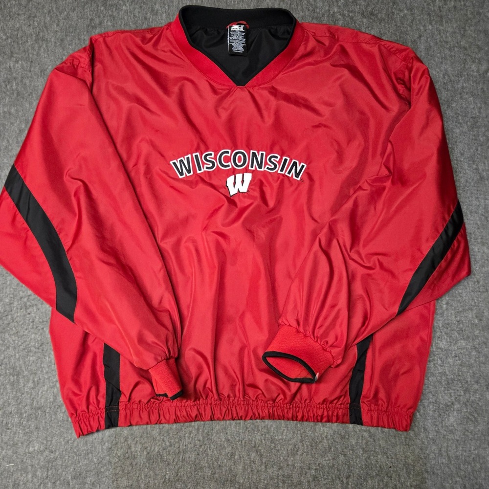 Vintage Starter Wisconsin Badgers Windbreaker Mens 2XL Red Pullover Jacket